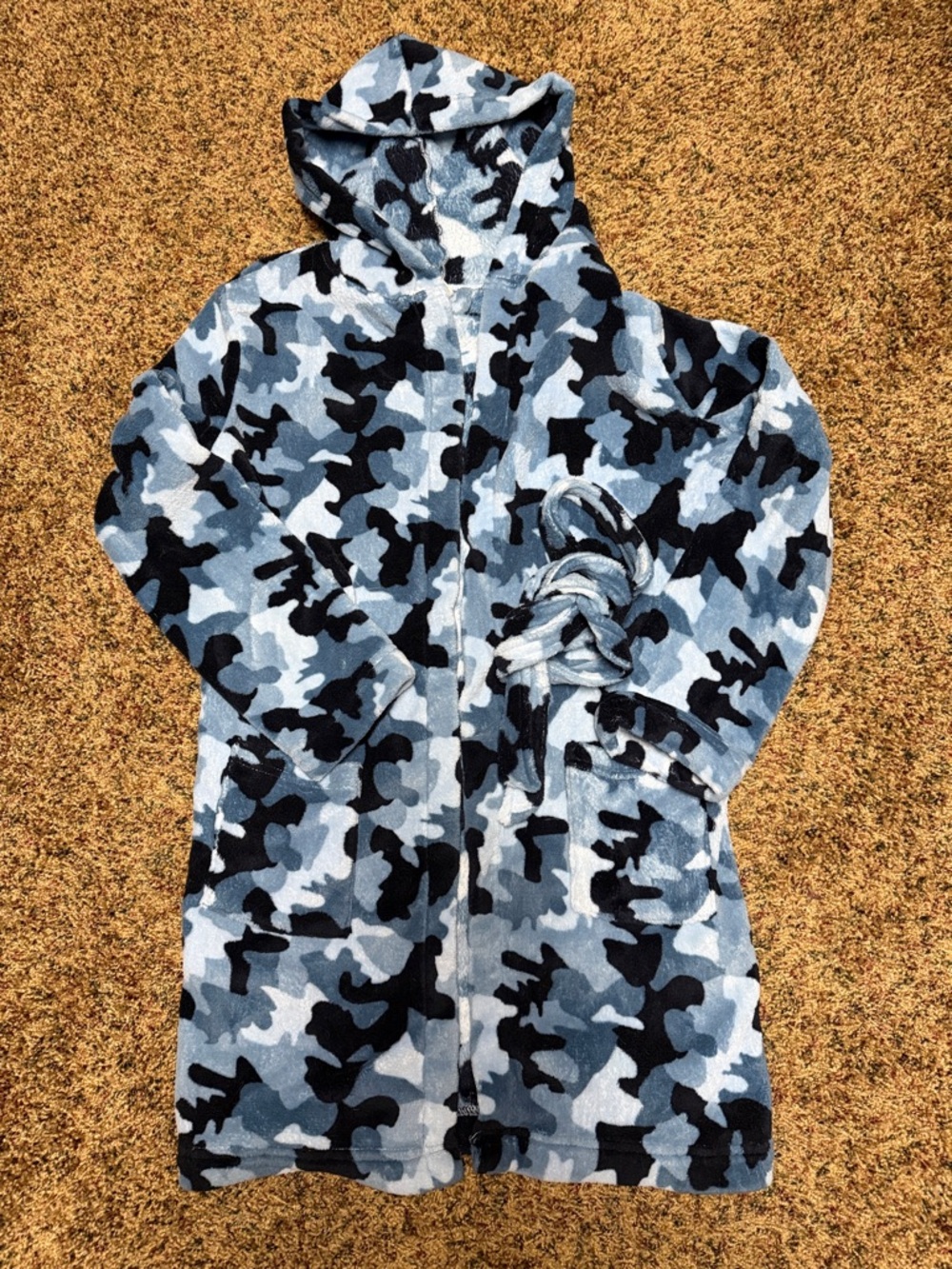 dip Blue and Navy Camo Plush Hooded Robe